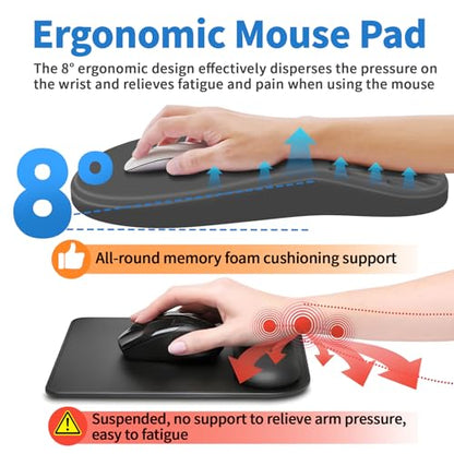 YIWEI Ergonomic Mouse Pad with Wrist Rest for Carpal Tunnel Pain Relief | Memory Foam Wrist Support,Non-Slip Rubber Base, Keyboard Computer Mousepad,Lycra Cloth Surface,Gaming Home Office - color: Dark Gray