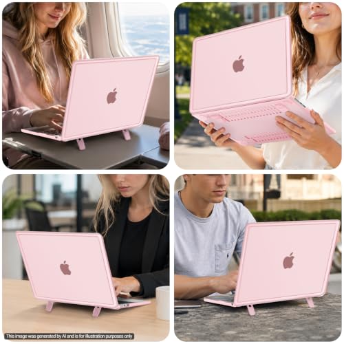 MOSISO Compatible with MacBook Air 13 inch Case M5 M4 M3 M2, Pink | 4 in 1 Kit Anti-Crack Hard Shell with Kickstand for MacBook Air 13.6 inch Case 2026-2022 A3449 A3240 A3113 A2681 - color: Pink