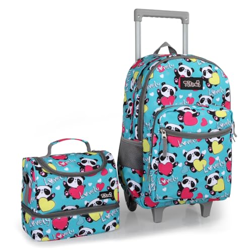 Tilami Rolling Backpack for Kids 18 Inch Double Handle Wheeled Bookbag for Boys & Girls for School & Travel,Panda - color: Panda