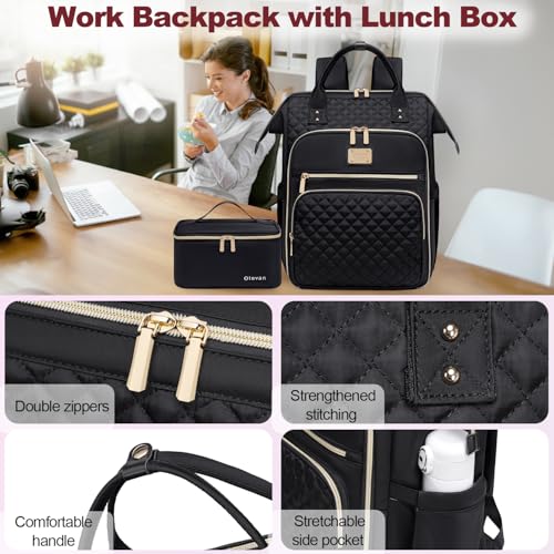 Otevan 15.6 inch Laptop Backpack for Women, Work & Travel Backpack with Insulated Lunch Box, Black Classic, 24009 - color: Black Classic
