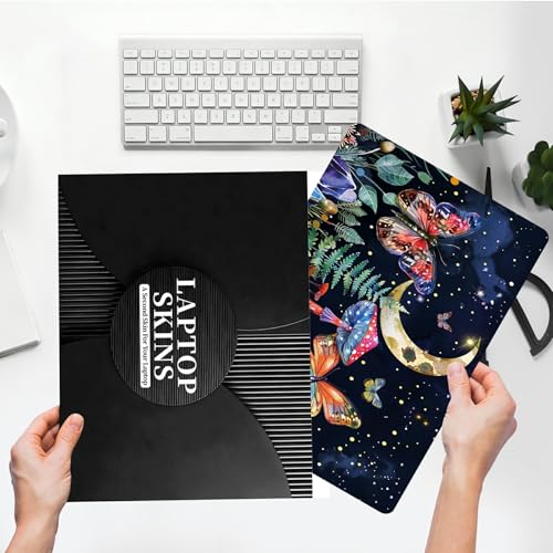Universal Laptop Skin Sticker with 2 Wrist Pad Skins, Waterproof Scratch Resistant Vinyl Laptop Cover Decal, Cut to Fit for 11–15.6 Inch MacBook HP Dell Lenovo, Floral Butterfly Moon Mushroom - color: Floral Butterfly Moon Mushroom