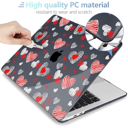 MEEgoodo for M2 MacBook Pro 13 inch Case 2022 2021 2020,Crystal Cover Fit Model A2338 M2/M1 A2251 A2289,Clear Case for 13.3-inch Laptop,Hard Shell for MacBook Pro M2, Red & White Hearts - color: Red & White Hearts