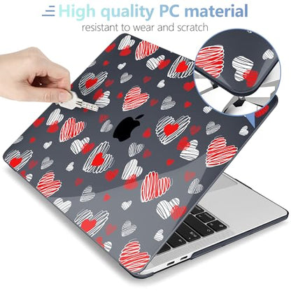 MEEgoodo for M2 MacBook Pro 13 inch Case 2022 2021 2020,Crystal Cover Fit Model A2338 M2/M1 A2251 A2289,Clear Case for 13.3-inch Laptop,Hard Shell for MacBook Pro M2, Red & White Hearts - color: Red & White Hearts
