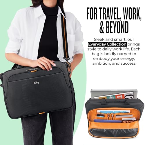 Solo New York Briefcase - 13.3" Laptop Carrying Bag for Women & Men, Brief for Travel & Work - Ace Slim, Black & Orange - size: 13.3"
