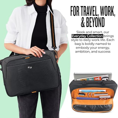 Solo New York Briefcase - 13.3" Laptop Carrying Bag for Women & Men, Brief for Travel & Work - Ace Slim, Black & Orange - size: 15.6"