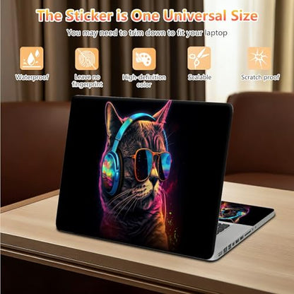 10 inch Laptop Sleeve with Laptop Skin Sticker Set – Slim Protective Case with Smooth Zipper, Lightweight Tablet & Notebook Sleeve for Travel & Daily Carry, Cool Cat with Glasses - color: Cool Cat with Glasses, size: 10 inch