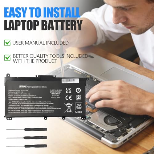 HT03XL L11119-855 Laptop Replacement Battery for HP Pavilion 14-CE 14-CF 14-CM 14-CK 14-DF 14-MA 14Q-CS 15-DA 15-CS 15-CW 15-DA 15-DB 17-by 17-CA HP 240 245 250 255 G7 340 348 G5 L11119-855 - size: 9.49*5.28*1.26inch HT03XL