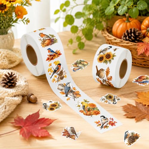 Fall Plant Bird Sticker for Laptop Nature Gift Wrapping Craft | Autumn Plant Bird Sticker for Thanksgiving Scrapbooking Gift Wrapping Nature Journaling DIY Crafts Warm Autumn Color Palette - style: Autumn Fall Plant Bird