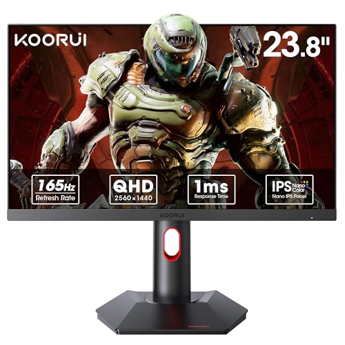 KOORUI Gaming Monitor, QHD 24" Nano IPS Display, 1440P 165Hz Computer Monitor, 1ms 2K PC Screen, 100% sRGB, Adaptive Sync, Height/Tilt/Pivot Adjustment, HDMI, DisplayPort, GP01 - size: 24"/QHD/165Hz