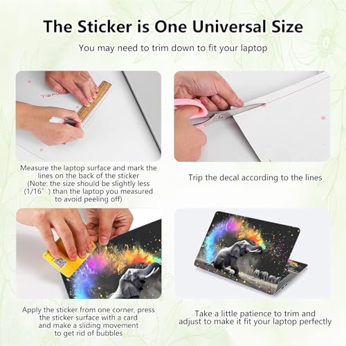 Laptop Skin Sticker Decal, Universal Reusable Vinyl Laptop Cover for 12" 13" 13.3" 14" 15" 15.4" 15.6" Notebook PC, Waterproof Scratch-Resistant with 2 Wrist Pads, Easy to Apply & Remove,Art Elephant - color: Art Elephant
