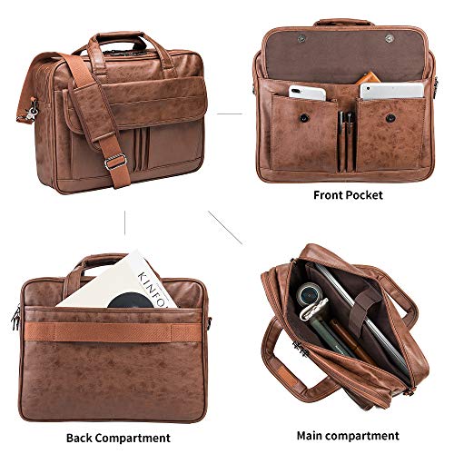 seyfocnia Men's Business Travel Briefcase Leather Handmade Messenger Bags Laptop Bag - color: Brown, size: 17.3inch