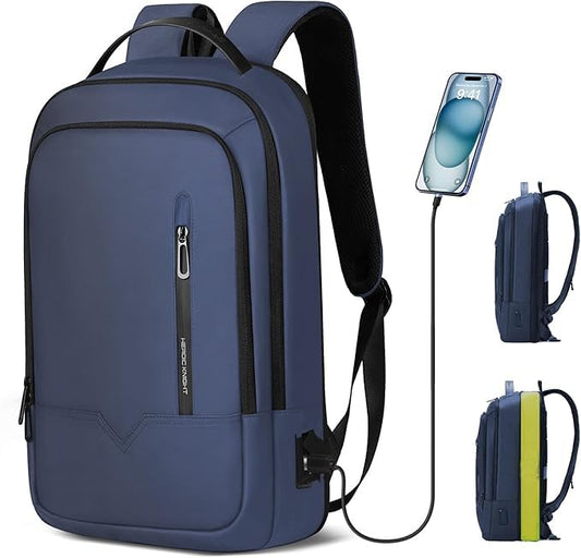 hk Expandable Backpack for Men Smart Business Backpack for 15.6 Inch Laptop | with USB Charging Port WaterResistant Antitheft Lightweight Computer Laptop Bag for Office College Commute Travel Work - color: Blue