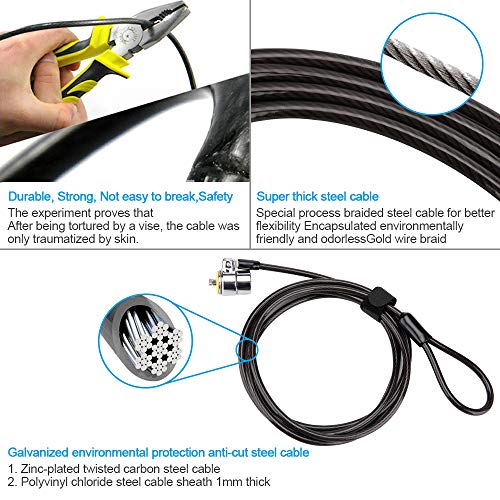 10Pack Laptop Security Cable Lock Anti Theft 6.7Feet for Laptops, Monitor & Other Devices (Keyed Different+Master Key) - color: Black Master key