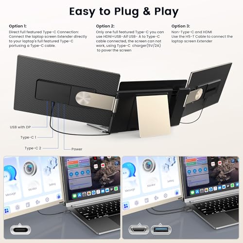 Laptop Screen Extender, 15.6" Detachable Triple Portable Monitor, 1080P FHD IPS Display, Sturdy & Durable, USB-C/HDMI Plug-Play Monitor Extender for Mac/Win/Android, Fits 13-17" Laptops - size: 15.6" Triple Screen