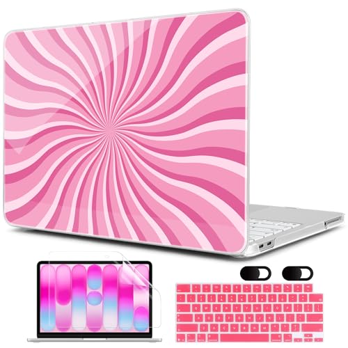 MEEgoodo 4-in-1 Printed Case for MacBook Neo 13 inch 2026 Release Model A3404, Laptop Hard Shell Cases with Keyboard Skin & Screen Protector & Webcam Covers, Pink & White Swirl - color: Pink & White Swirl