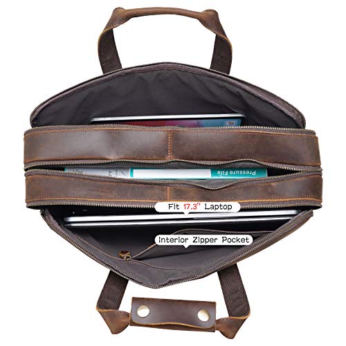 Polare X-Large 18" Full Grain Leather Briefcase For Men Business Travel Case Messenger Bag Fits 17.3" Laptop - color: Brown (X-large 18'')