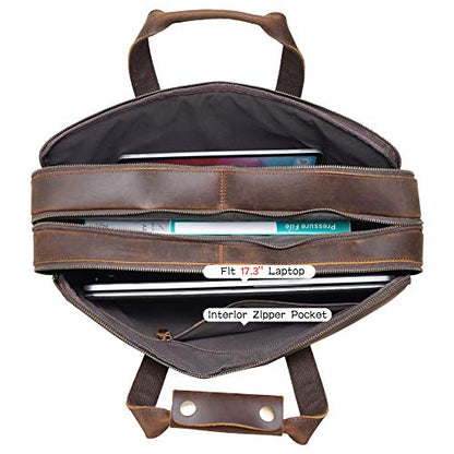 Polare X-Large 18" Full Grain Leather Briefcase For Men Business Travel Case Messenger Bag Fits 17.3" Laptop - color: Brown (X-large 18'')