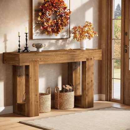 Tribesigns 55-Inch Long Console Table, Solid Wood Rectangular Sofa Table Behind The Couch, Farmhouse Entryway Table for Entrance, Hallway, Living Room (Solid Wood, Warm Brown) - color: Warm Brown(55", Fir Wood)
