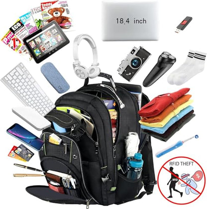 VECKUSON 18.4 Laptop Backpack for Men, 55L Extra Large Gaming Laptops Backpack,TSA Friendly Flight Approved and RFID Anti-Theft Pocket - color: Green