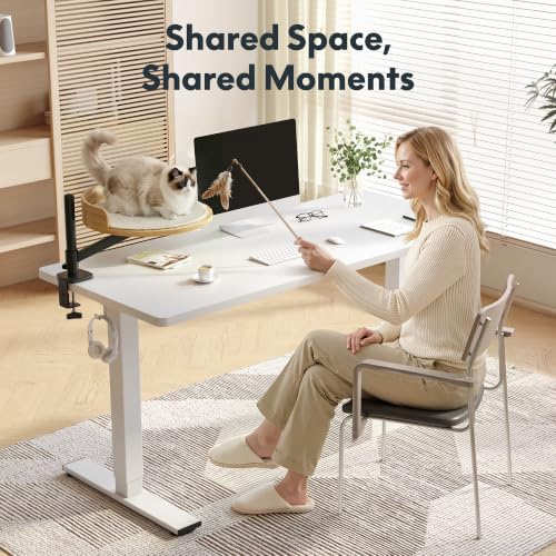 FLEXISPOT EN2 55"x28" Standing Desk with Solid Wood Cat Bed, White | 1" Thick Desktop, Desk-Mounted Cat Perch With Scratcher, Space-Saving Design, And A Cozy Workspace For Home And Pet Lovers - color: White Top + White Frame, size: 55x28 | Cat Bed