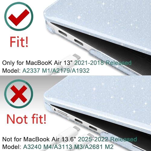 DONGKE for MacBook Air 13 inch Case 2021-2018 Release A2337 M1 A2179 A1932, Bling Plastic Hard Shell Case & Keyboard Cover Only Compatible with MacBook Air 13 inch Retina Fits Touch ID, Lightblue - color: Sparkly Lightblue