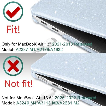 DONGKE for MacBook Air 13 inch Case 2021-2018 Release A2337 M1 A2179 A1932, Bling Plastic Hard Shell Case & Keyboard Cover Only Compatible with MacBook Air 13 inch Retina Fits Touch ID, Lightblue - color: Sparkly Lightblue