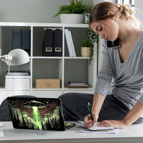 Laptop Skin Sticker Decal 12" 13" 13.3" 14" 15" 15.6",Waterproof Scratch Resistant Vinyl,Reusable Easy to Apply,for MacBook HP Dell Notebooks Netbooks Laptop,2 Wrist Pads,Alien Ship Forest - color: Alien Ship Forest