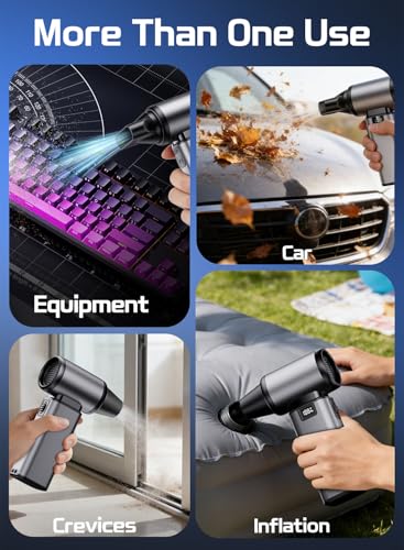 130000RPM Compressed Air Duster,Rechargerble with Brushless Motor | 5-Gear Adjustable,2.5H Fast Charge,3 Nozzles + 3 Brushes,54m/s Wind Speed,185g Wind Pressure，for Car and Keyboard