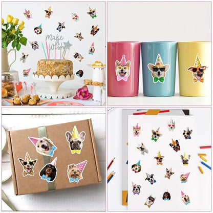 CNhoqc Puppy Birthday Sticker Rolls - 1000 Pcs Realistic Birthday Dog Hat Waterproof Vinyl Reusable Laptop Animal Stickers Self-Adhesive Scrapbook Water Bottle Greeting Cards Party Supplies Skateboard - style: Realistic Puppy Birthday