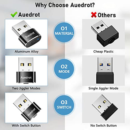 AUEDROT Mouse Jiggler Undetectable Mouse Jiggers USB Mouse Mover with Switch Button, Automatic Mouse Wiggler with 2 Jiggle Modes, Mouse Mover Device, Plug & Play, Keep Computer/Laptop Awake, Black - color: Black, style: 1 PCS