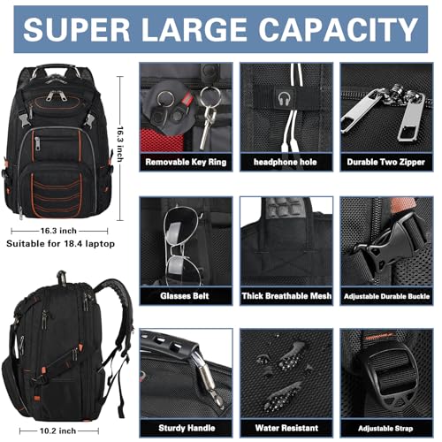 18.4 inch Laptop Backpack, Extra Large Travel Laptop Backpack, Big Capacity TSA Friendly RFID Anti Theft Pocket Heavy Duty Computer Bag for Men Women,21.2*15.5*11.5 inch Orange - color: Rfid 18.4 Inch Orange