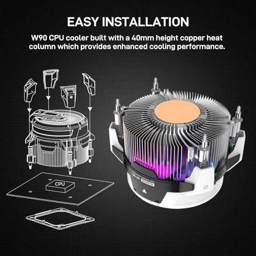 ALSEYE W90 CPU Cooler, Temperature Displayed CPU Cooler for Small Size PC Case with Powerful 90mm ARGB Lighting Fan and 40mm High-Performance Heat Column Inside (W90 AMD Version) - style: W90 AMD version