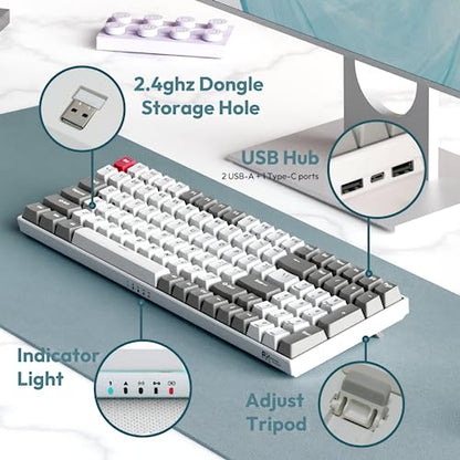 RK ROYAL KLUDGE RK100 Wireless Mechanical Keyboard RGB Backlit Bluetooth5.1/2.4G/Wired 96% Full Size 100-Key Hot Swappable Gaming Keyboard Red Switch Classic - color: Classic, size: Hot Swappable Red Switch