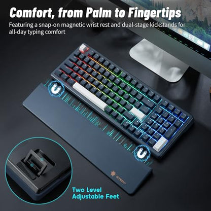Hexgears Wireless Mechanical Keyboard with Number Pad,Wrist Rest,Gasket Structure,Tri-Mode BT5.0/USB-C/2.4GHz Hot Swappable Keyboard,Creamy Sound,RGB Backlit,Computer Gaming Keyboards(Clicky Switch) - color: Dark Blue-99keys, size: Clicky