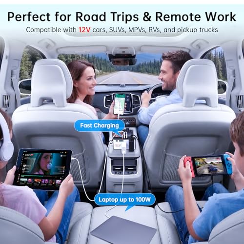 DrimMek 272W Car Power Inverter, Car Plug Adapter Outlet 12V to 110V Converter with 3 * 24W USB Fast Charging Port, Dual AC Outlet for Laptop, Vehicles, Camping (LED Display) - color: White