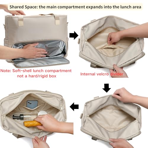 2-in-1 Insulated Lunch & Laptop Tote Bag for Women, Fits 15.6" Laptop, Lightweight Water-Resistant Polyester Work Tote Bag, Commuter Bag for Office, Teacher, Nurse & Travel, Khaki - color: Khaki