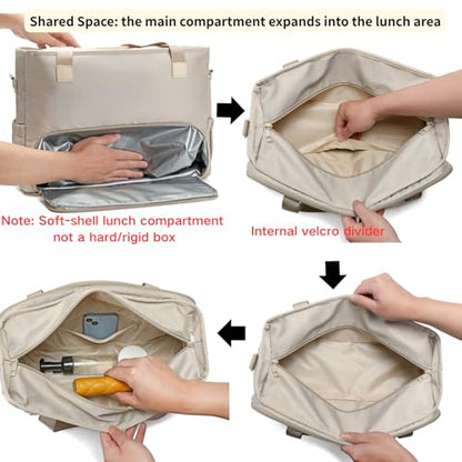 2-in-1 Insulated Lunch & Laptop Tote Bag for Women, Fits 15.6" Laptop, Lightweight Water-Resistant Polyester Work Tote Bag, Commuter Bag for Office, Teacher, Nurse & Travel, Khaki - color: Khaki