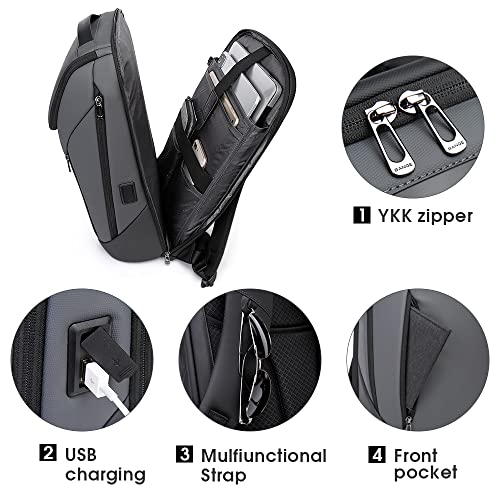 BANGE Business Smart Backpack Waterproof fit 15.6 Inch Laptop Backpack with USB Charging Port,Travel Durable Backpack - color: Grey