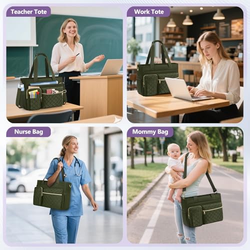 SDYSM Teacher Tote Bag 15.6 inch Laptop Bag Work Bags for Women Nurse Tote Professional Computer Messenger Shoulder Bags Laptop Briefcase for Office, College, Nursing, Olive Green - color: Olive Green
