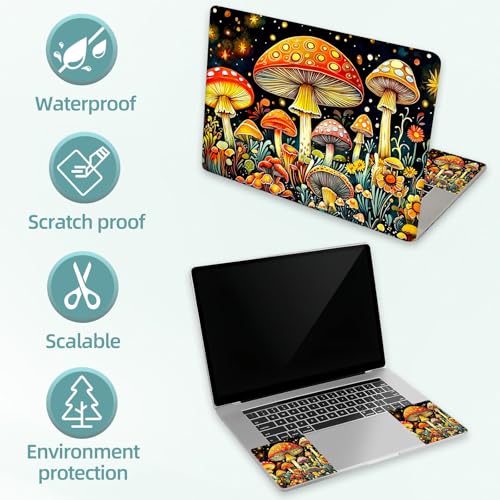 Universal Laptop Skin Decal, 3-Piece Vinyl Protector for 12 13 14 15.6" Notebook, Waterproof Anti-Scratch, Easy Trim & Bubble-Free Finish, Mushrooms Wildflowers - color: Mushrooms Wildflowers
