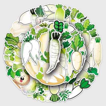 50 Pcs White Radish Stickers - Cute Kawaii Style Vegetable Decals for Journal, Kitchen, Laptop - Unique Funny Foodie Sticker Pack(White Radish) - color: White Radish