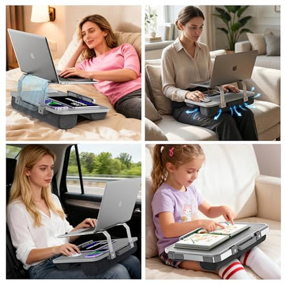 V-Hold Laptop Lap Desk with Foldable Stand, Lightweight Laptop Stand for Bed, Fits up to 15.6" Laptops & MacBook, Lightweight Lap Tray Table with Pillow Cushion for Bed & Couch