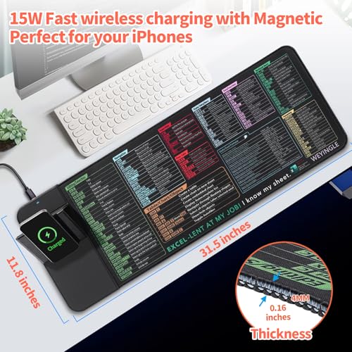 Wireless Charging Mouse Pad with Phone Holder Gaming Mousepad Desk Mat 15W Qi Fast Charging Pad Ultra-Smooth Surface Non-Slip Extended Premium Black Computer Keyboard Mat for MacBook PC Laptop - color: Shortcut Keys