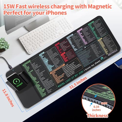 Wireless Charging Mouse Pad with Phone Holder Gaming Mousepad Desk Mat 15W Qi Fast Charging Pad Ultra-Smooth Surface Non-Slip Extended Premium Black Computer Keyboard Mat for MacBook PC Laptop - color: Shortcut Keys