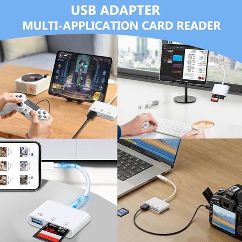 3-in-1 Memory Dual Slots with USB Camera Digital Adapter | White, Type C High Speed, SD and MicroSD Card Reader with OTG for iPhone 17/16/15,iPad,iMac,MacBook,Galaxy,Android