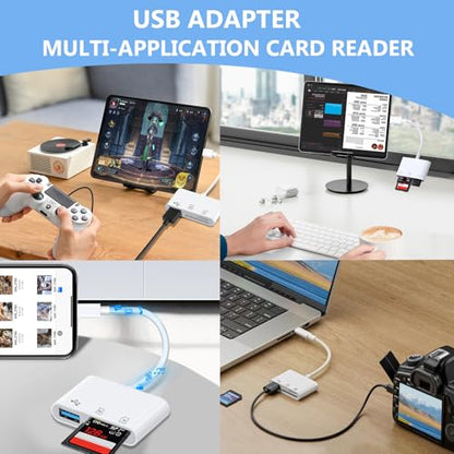 3-in-1 Memory Dual Slots with USB Camera Digital Adapter | White, Type C High Speed, SD and MicroSD Card Reader with OTG for iPhone 17/16/15,iPad,iMac,MacBook,Galaxy,Android