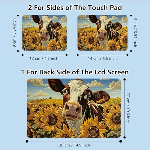 Universal Laptop Skin Sticker with 2 Wrist Pad Skins, Waterproof Scratch Resistant Vinyl Laptop Cover Decal, Cut to Fit for 11–15.6 Inch MacBook HP Dell Lenovo, Cow Sunflowers - color: Cow Sunflowers