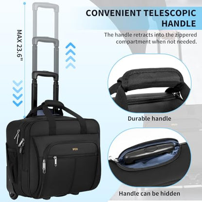 Rolling Laptop Briefcase Water-Resistant 17.3" Roller Computer Bag with wheels Travel Rolling Laptop Bag with RFID Pocket Lockable Zipper Underseat Carry On Luggage Work Travel Business Men Women