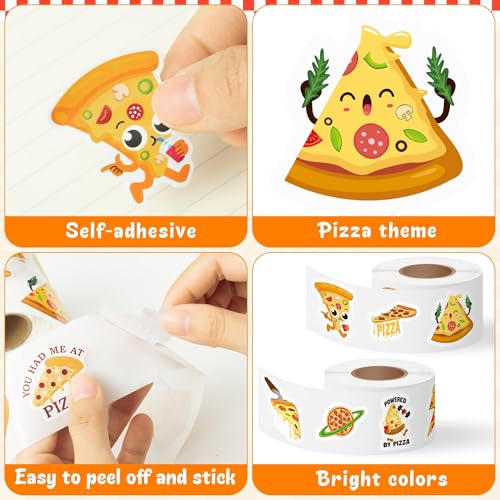 Haooryx Pizza Sticker Rolls - 1000Pcs Pizza Food Water Bottle Waterproof Vinyl Stickers Self Adhesive Art Craft Scrapbooking Birthday Party Favor Easter Busket Filler Greeting Card Making Laptop Phone - style: Pizza 2Roll