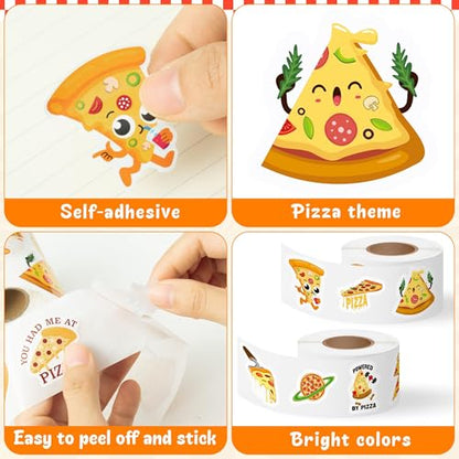 Haooryx Pizza Sticker Rolls - 1000Pcs Pizza Food Water Bottle Waterproof Vinyl Stickers Self Adhesive Art Craft Scrapbooking Birthday Party Favor Easter Busket Filler Greeting Card Making Laptop Phone - style: Pizza 2Roll